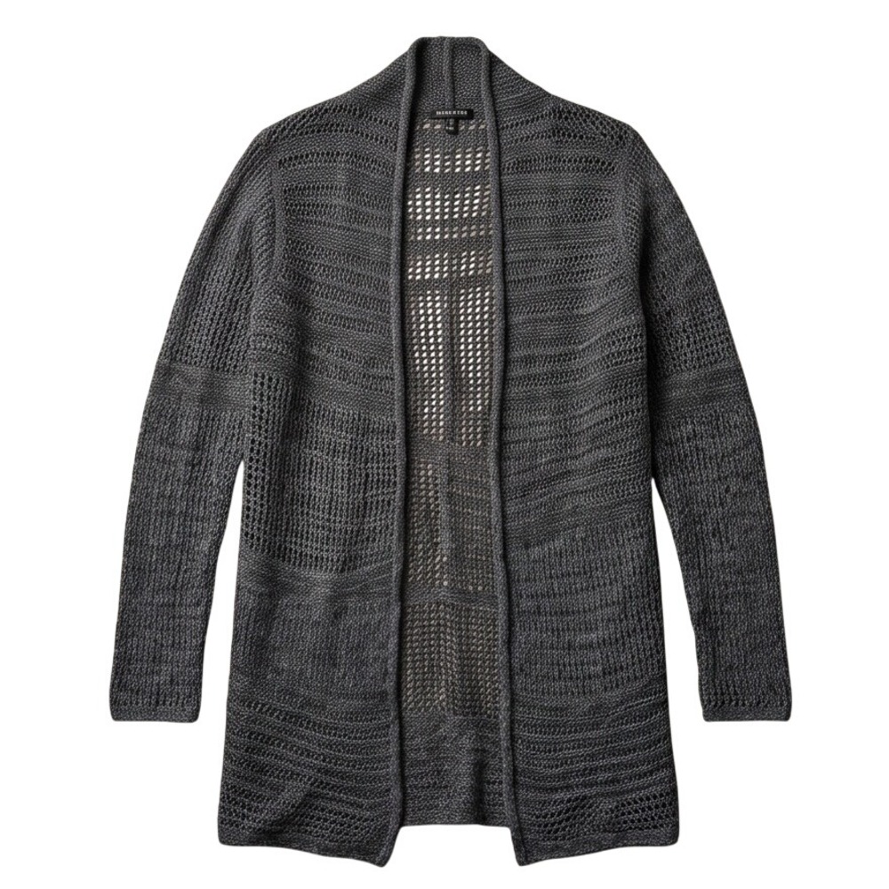 Eileen Fisher M Gray Alpaca Wool Blend Open Front Mesh Knit Cardigan Sweater Med